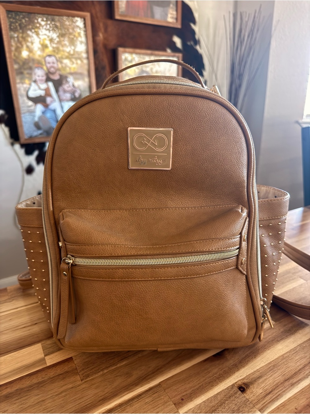 Itzy Ritzy Tan Brown Faux Leather Baby Bag Backpack